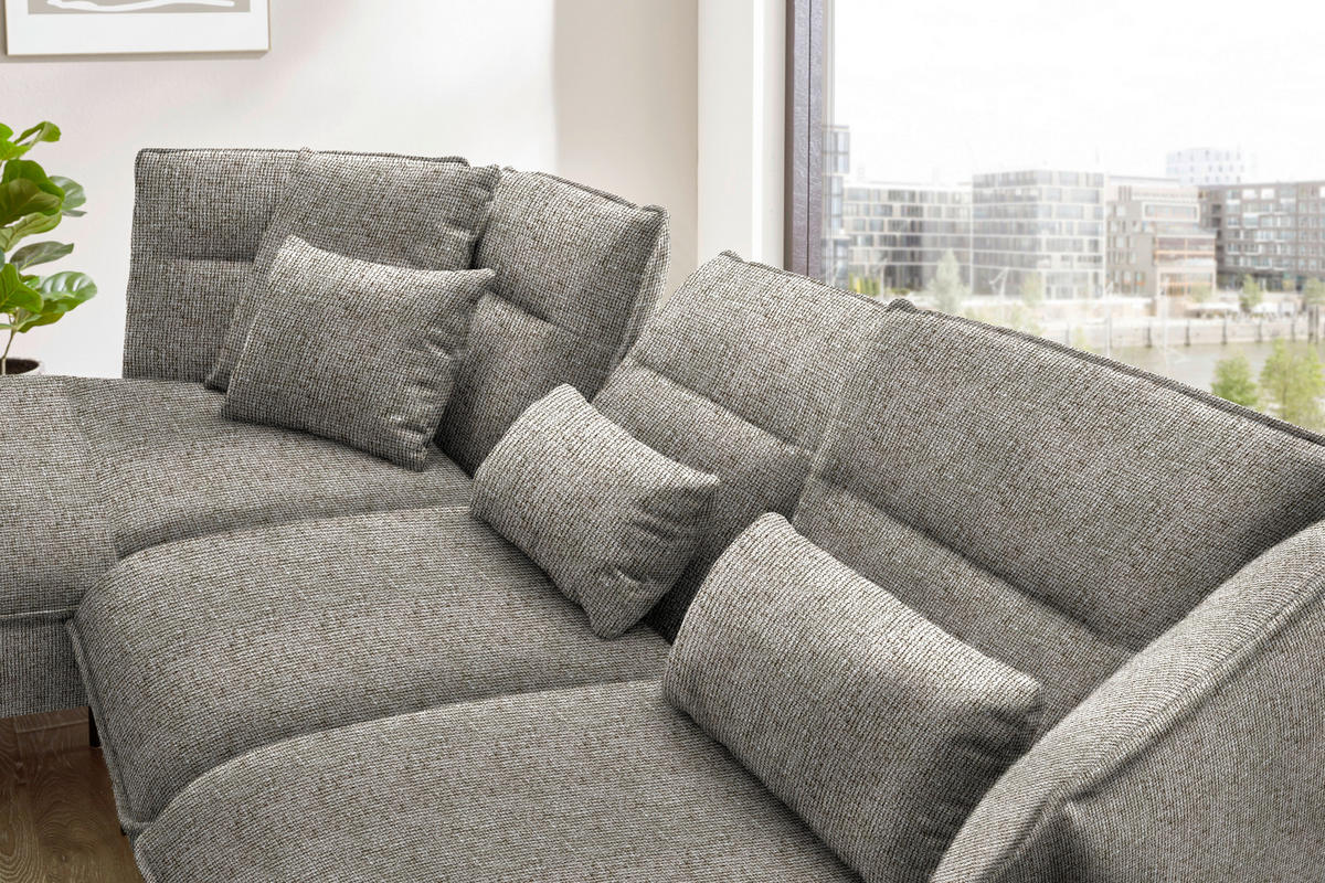 ECKSOFA in Flachgewebe Braun  153/339 cm  - Schwarz/Braun, Design, Textil/Metall (153/339cm) - Moderano