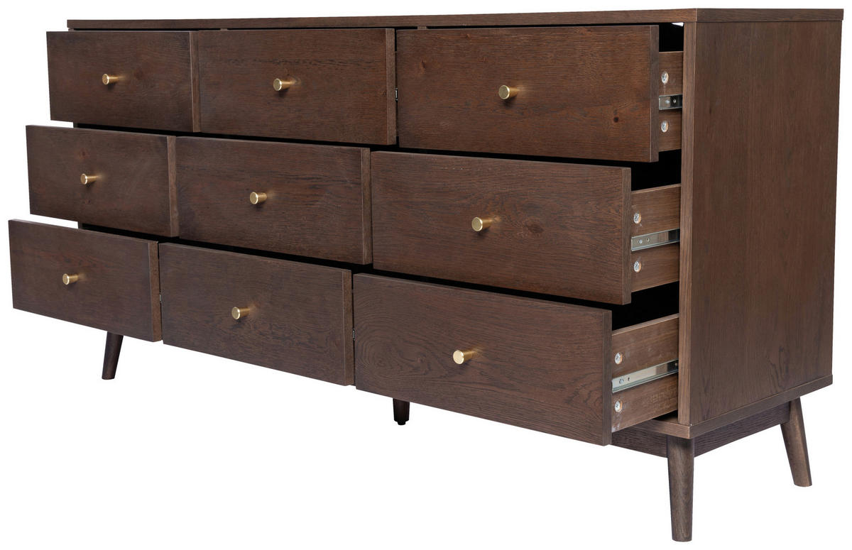 KOMMODE , 160/99/40 cm, 8 Schublade(n)  - Messingfarben/Walnussfarben, Design, Holz/Holzwerkstoff (160/99/40cm) - MID.YOU