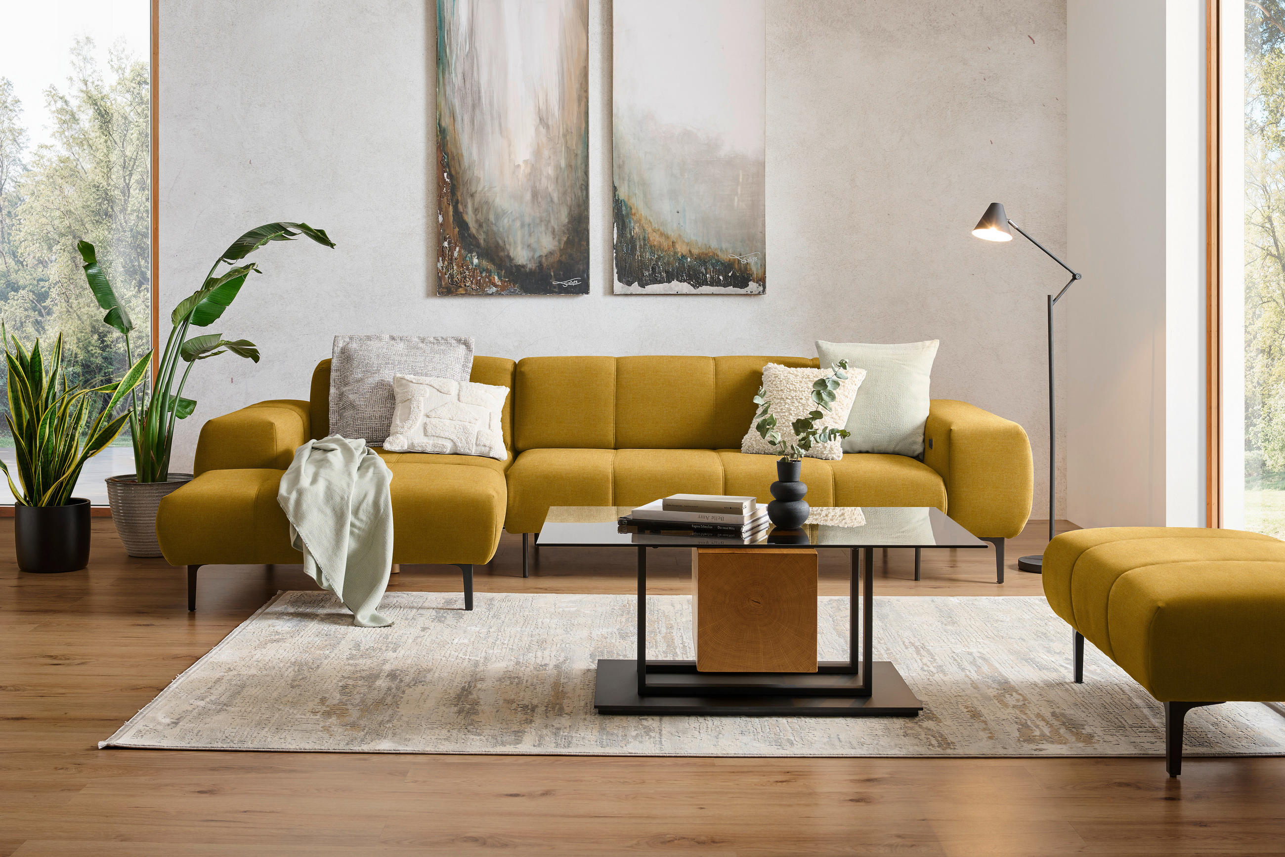 ECKSOFA in Chenille Currygelb  167/311 cm  - Currygelb/Schwarz, Design, Textil/Metall (167/311cm) - Xora