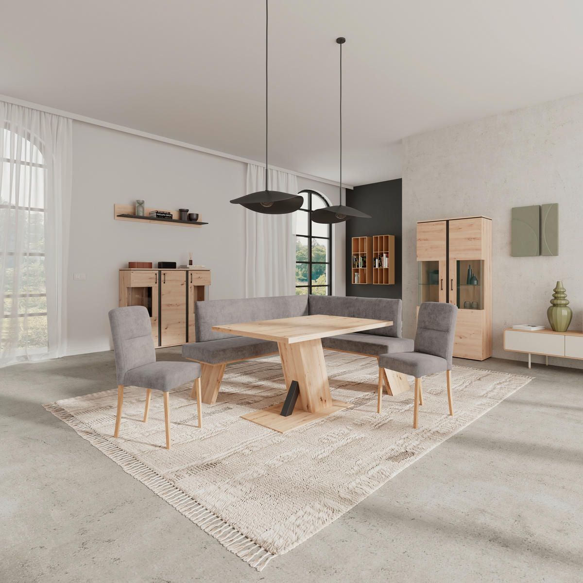 ECKBANK 185/150 cm Webstoff Grau   - Eichefarben/Grau, KONVENTIONELL, Textil (185/150cm) - Livetastic