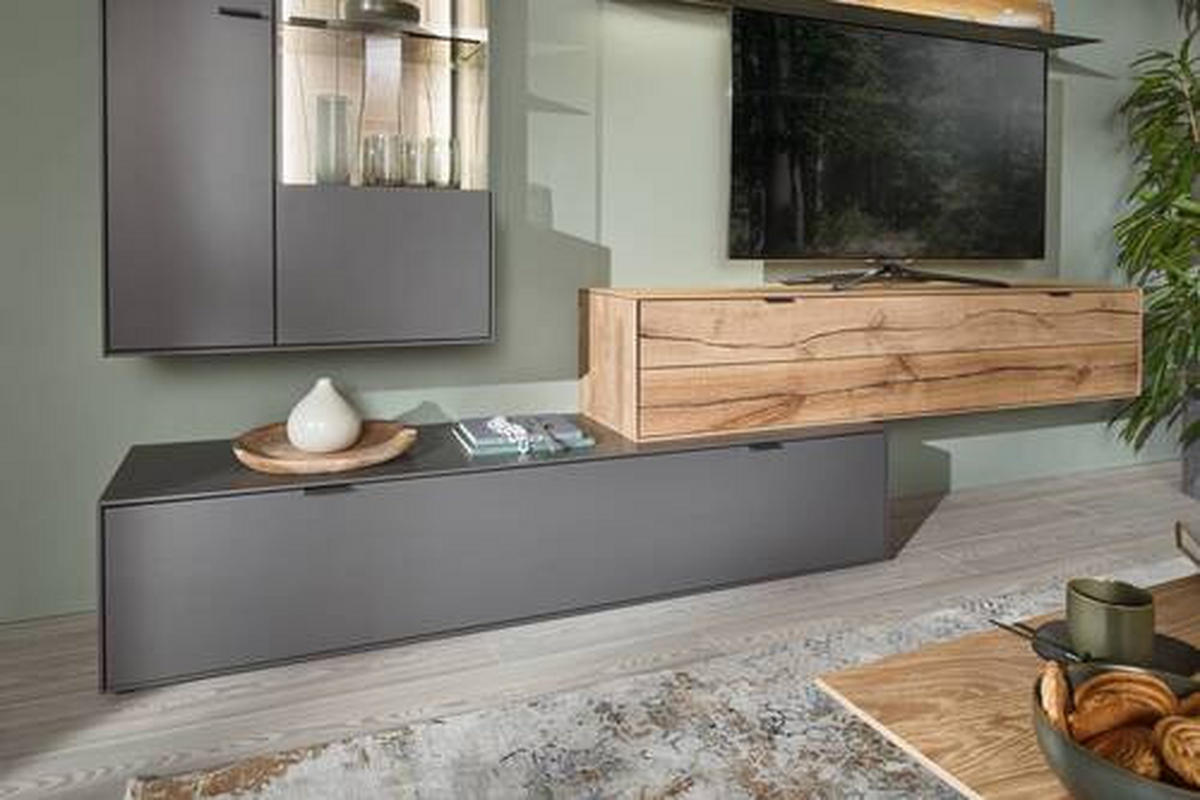 WOHNWAND  in Hellgrau, Wildeiche 293,5/205,5/45,2 cm  - Wildeiche/Hellgrau, Design, Glas/Holz (293,5/205,5/45,2cm) - Dieter Knoll