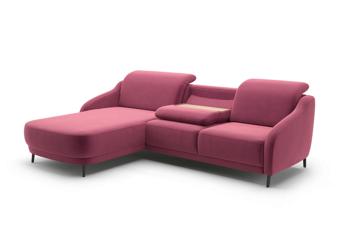ECKSOFA BLUES V Aubergine Samt  - Aubergine/Schwarz, MODERN, Textil/Metall (191/271cm) - Sit & More
