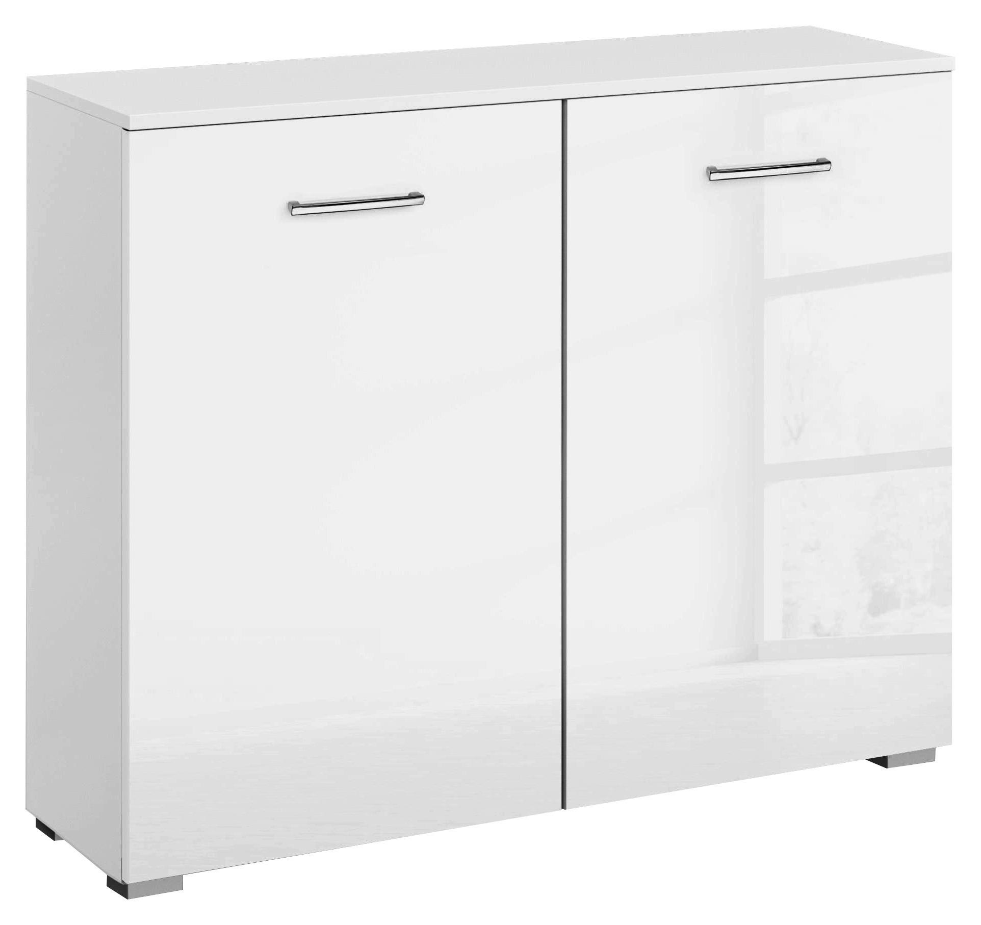 KOMMODE 93/81/42 cm in Weiss, Weiss Hochglanz - Weiss Hochglanz/Chromfarben, Design, Holzwerkstoff/Kunststoff (93/81/42cm) - Carryhome