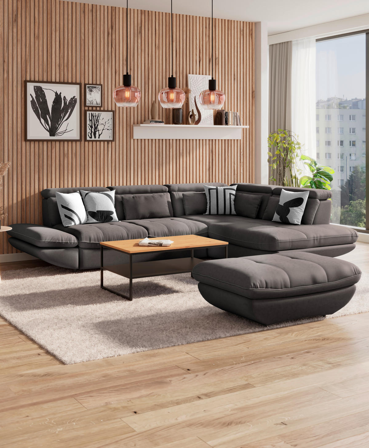 WOHNLANDSCHAFT in Webstoff Dunkelbraun  - Dunkelbraun/Schwarz, Modern, Kunststoff/Textil (233/311cm) - MID.YOU