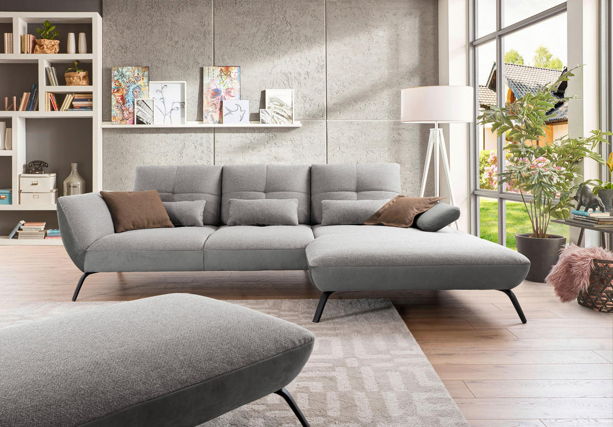 WOHNLANDSCHAFT Silberfarben, Hellgrau Flachgewebe  - Silberfarben/Hellgrau, MODERN, Textil/Metall (301/191cm) - Livetastic