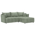 ECKSOFA Salbeigrün Plüsch Zierkissen, Rückenkissen, Bettkasten, Schlaffunktion, Rücken echt, Liegefläche im Originalstoff  - Salbeigrün/Schwarz, KONVENTIONELL, Kunststoff/Textil (253/192cm) - Carryhome