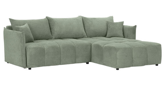 ECKSOFA Salbeigrün Plüsch Zierkissen, Rückenkissen, Bettkasten, Schlaffunktion, Rücken echt, Liegefläche im Originalstoff  - Salbeigrün/Schwarz, KONVENTIONELL, Kunststoff/Textil (253/192cm) - Carryhome