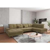 WOHNLANDSCHAFT in Flachgewebe Olivgrün  - Schwarz/Olivgrün, KONVENTIONELL, Textil/Metall (185/357/231cm) - Sit & More