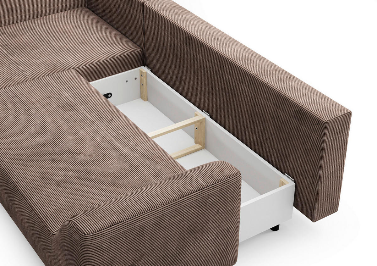 ECKSCHLAFSOFA in Cord Braun  - Schwarz/Braun, Design, Textil/Metall (167/273cm) - MID.YOU