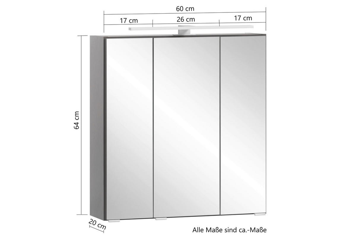 SPIEGELSCHRANK 60/64/20 cm  - Graphitfarben, Natur, Glas/Holzwerkstoff (60/64/20cm) - Xora