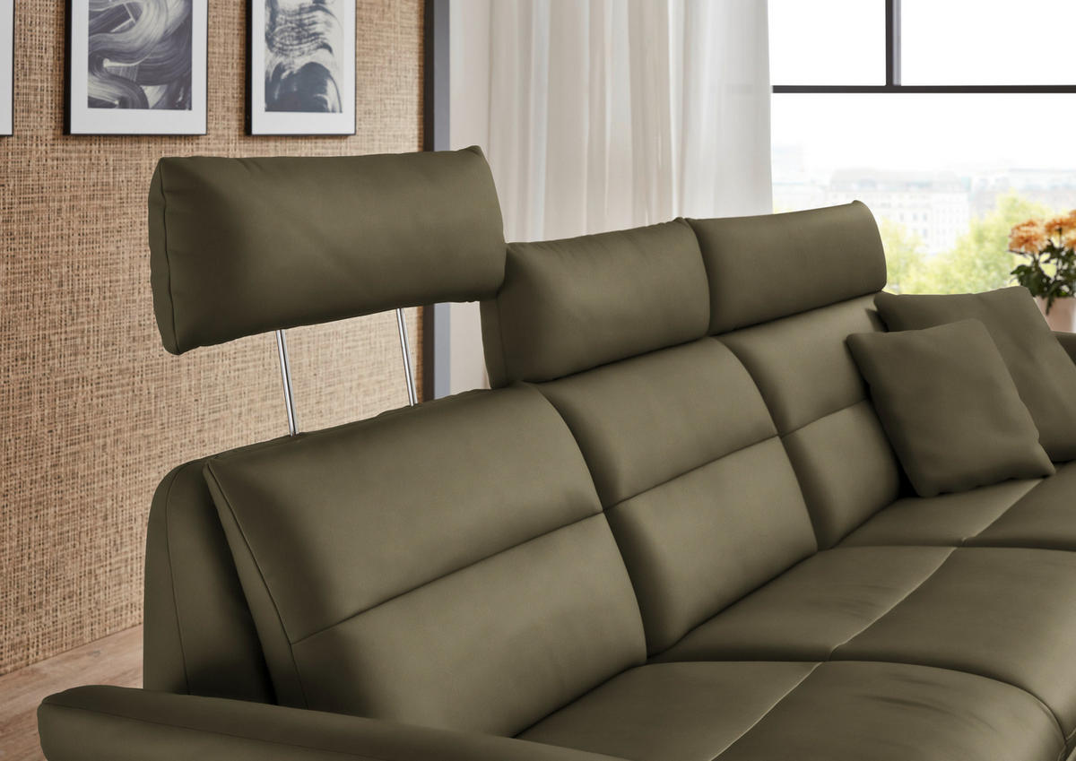 ECKSOFA in Echtleder Olivgrün  - Schwarz/Olivgrün, Design, Leder/Metall (300/157cm) - Dieter Knoll