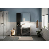 BADEZIMMER 3-teilig  in 90 cm  - Schwarz Hochglanz/Silberfarben, MODERN, Holzwerkstoff/Kunststoff (90cm) - MID.YOU