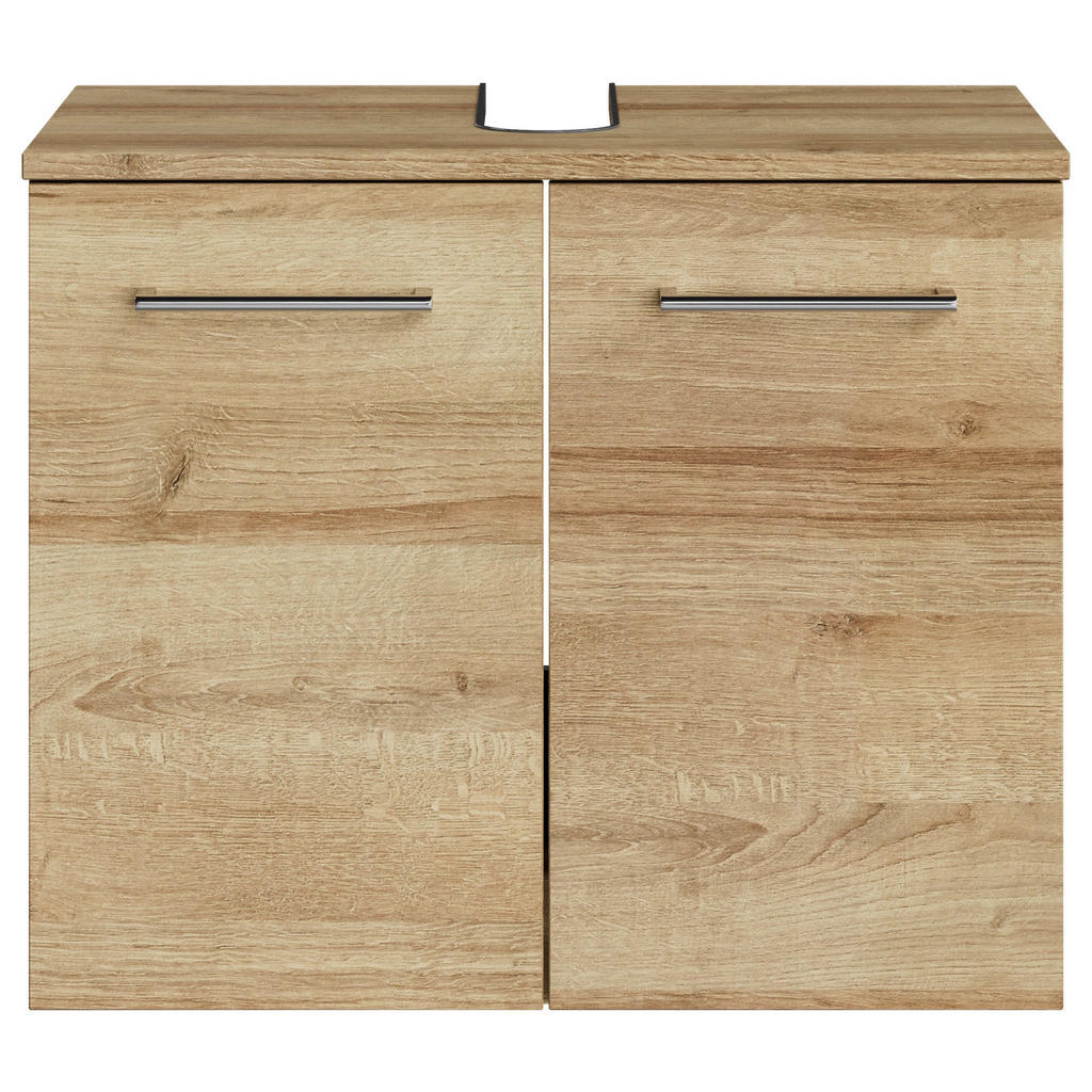 Thumbnail - Sadena Waschbeckenunterschrank M-Plan, Eiche, Hellbraun, Metall, 60x49.8x38.3 cm, Goldenes M, Made in Germany, Zusatzaus...