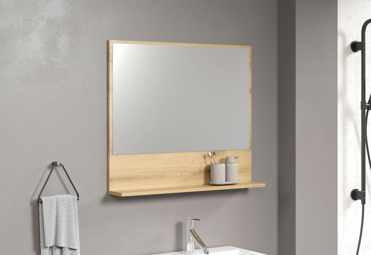 BADEZIMMERSPIEGEL 80/74/14 cm  - Eichefarben, Trend, Glas/Holzwerkstoff (80/74/14cm) - MID.YOU