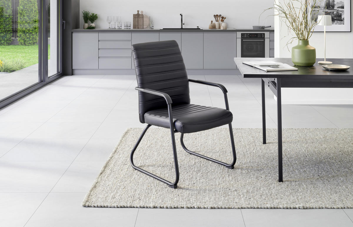 BESUCHERSTUHL  in Lederlook Schwarz  - Schwarz, Lifestyle, Holz/Kunststoff (55/92/64cm) - Livetastic