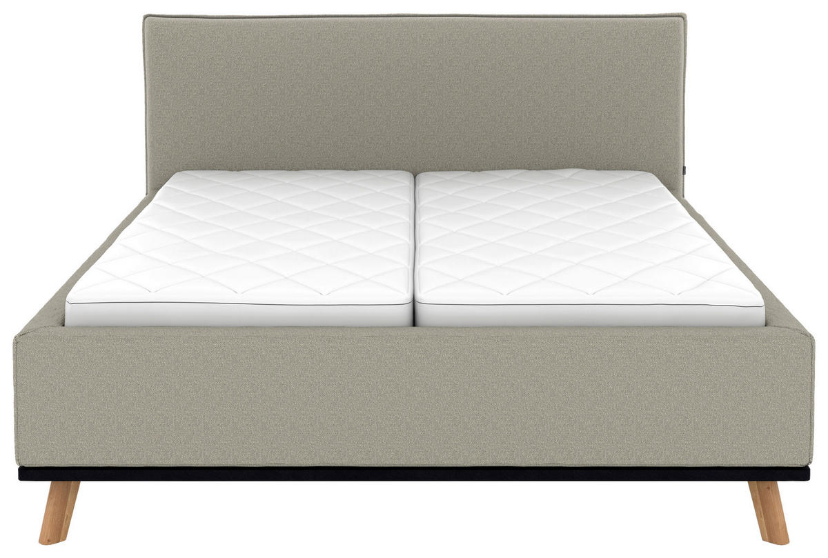 POLSTERBETT 160/200 cm,  in Hellgrau, Matratze, Lattenrost, Bettkasten, H3 + H3 = fest  - Eichefarben/Hellgrau, Design, Holz/Textil (160/200cm) - Musterring