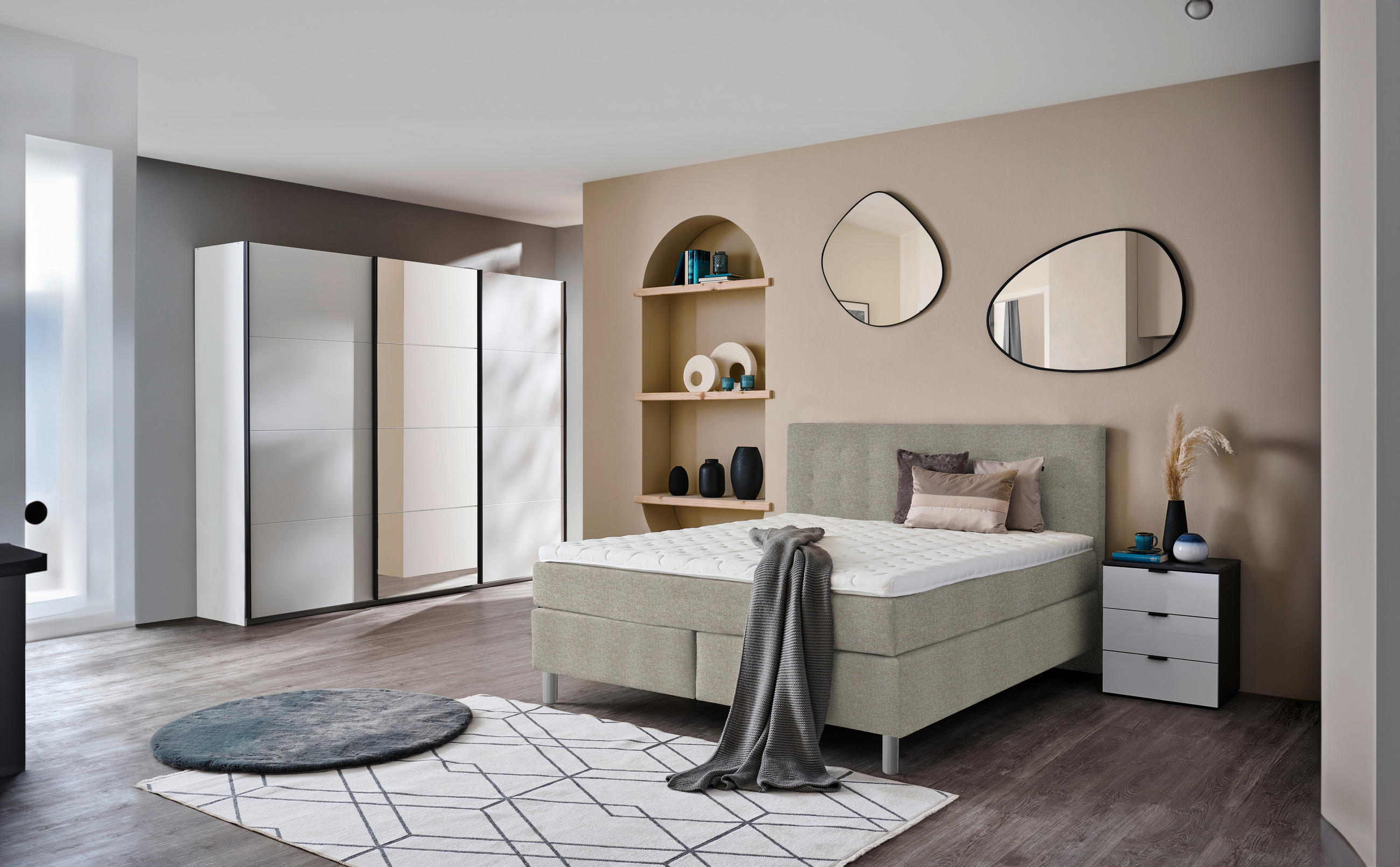 BOXSPRINGBETT 160/200 cm  in Hellbraun  - Chromfarben/Hellbraun, KONVENTIONELL, Kunststoff/Textil (160/200cm) - Voleo