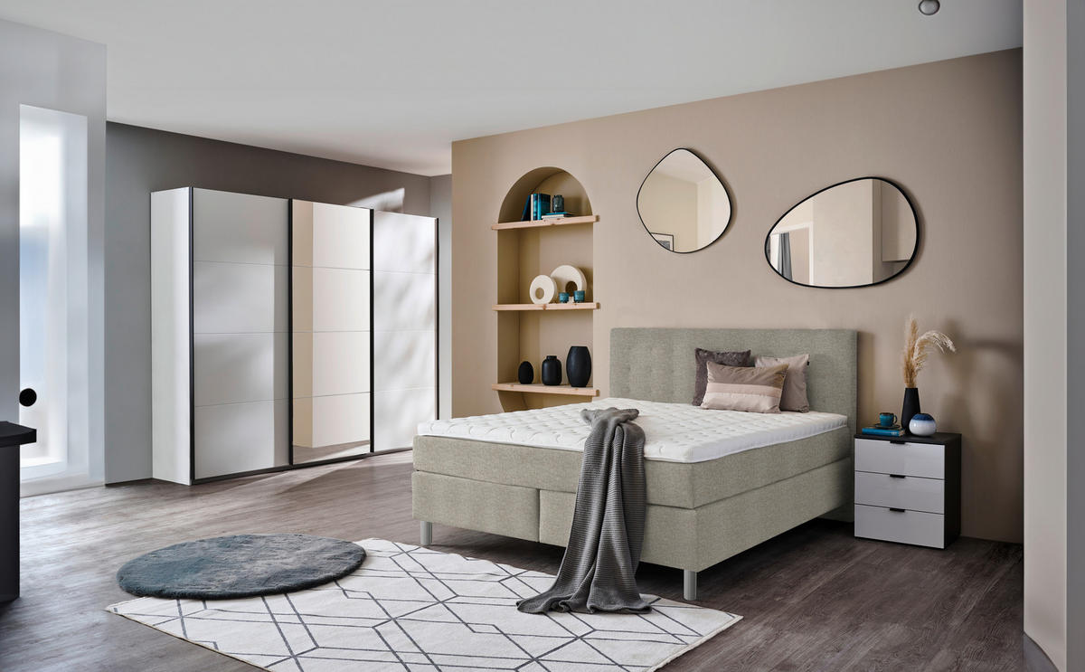 BOXSPRINGBETT 160/200 cm  in Hellbraun  - Chromfarben/Hellbraun, Konventionell, Kunststoff/Textil (160/200cm) - Voleo