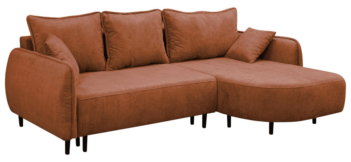 ECKSOFA MURANO Rot Chenille Zierkissen, Rückenkissen, Bettkasten  - Rot/Schwarz, Design, Holz/Textil (242/167cm) - MID.YOU