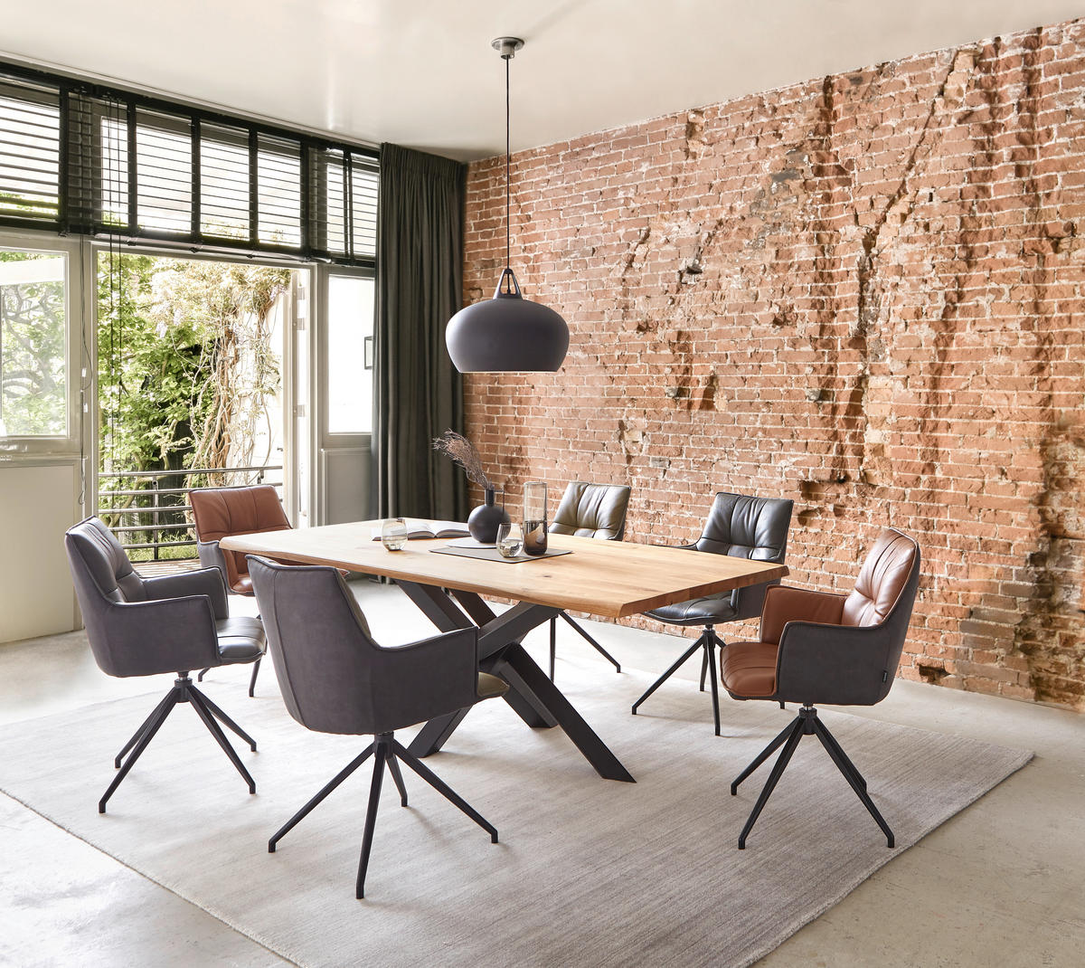 ESSTISCH Wildeiche massiv rechteckig Schwarz, Eichefarben  - Eichefarben/Schwarz, LIFESTYLE, Holz/Metall (220/100/75cm) - Linea Natura