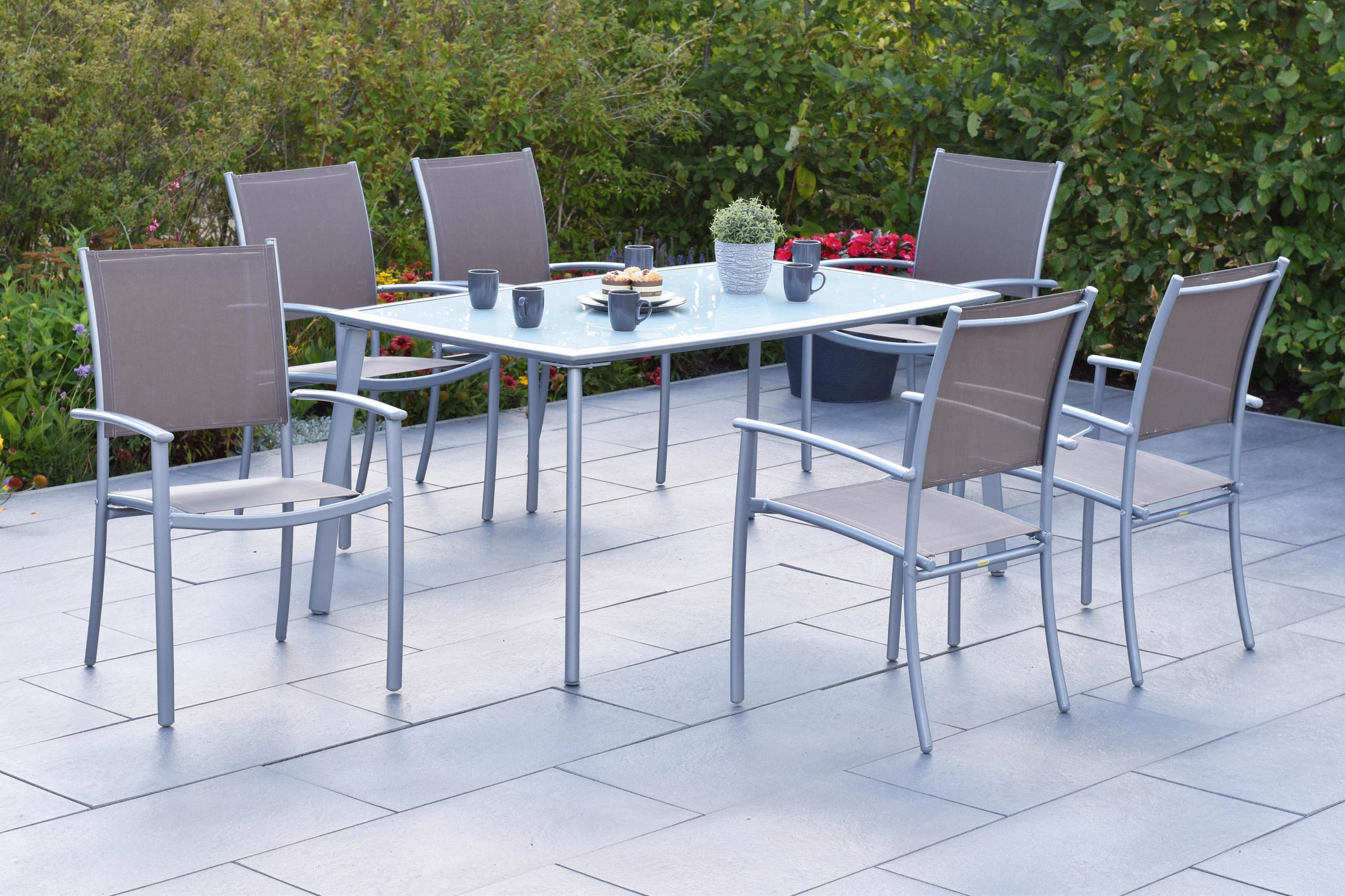 GARTENSET Aluminium  - Taupe/Silberfarben, MODERN, Textil/Metall - Gardenson