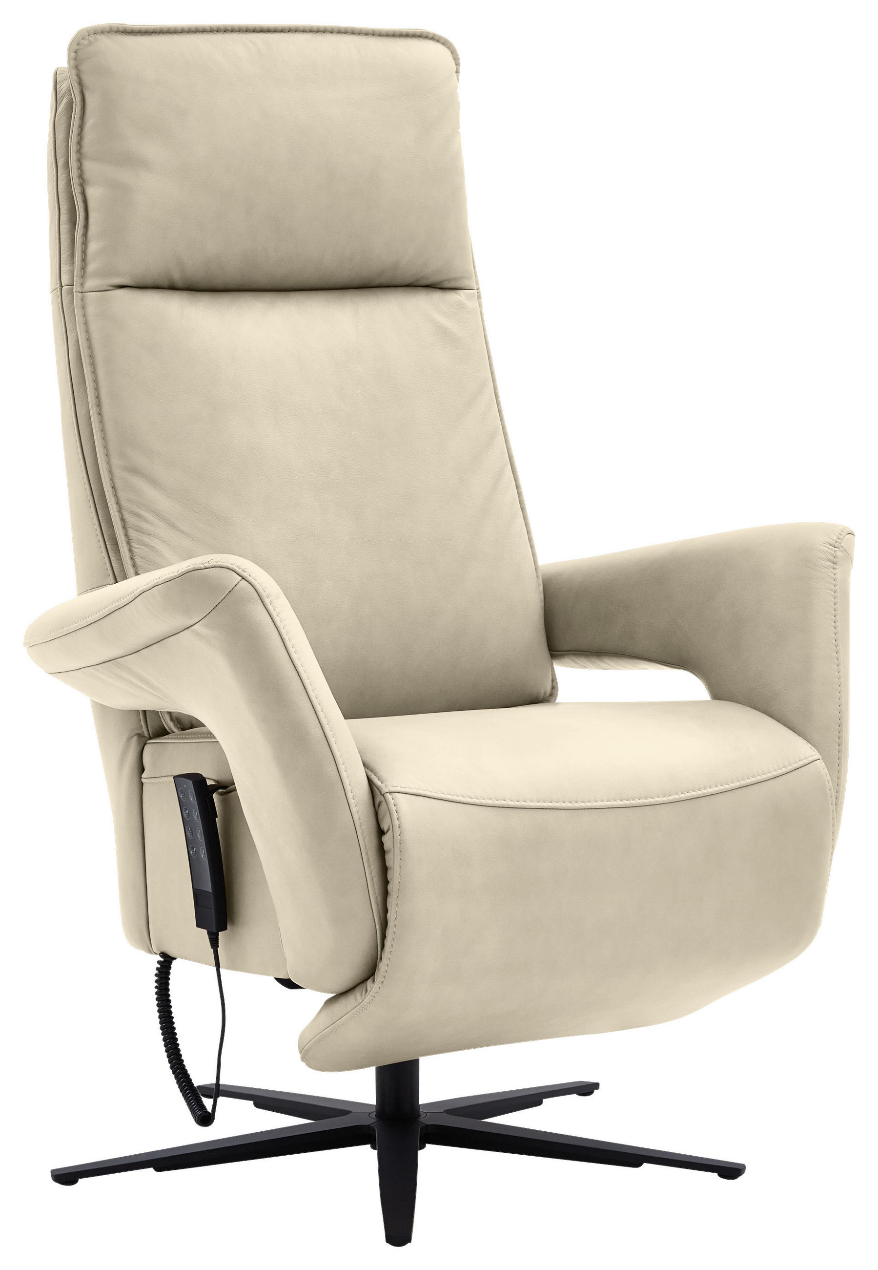 RELAXSESSEL in Leder Creme, Naturfarben  - Creme/Schwarz, Design, Leder/Metall (83/123/87cm) - Valdera