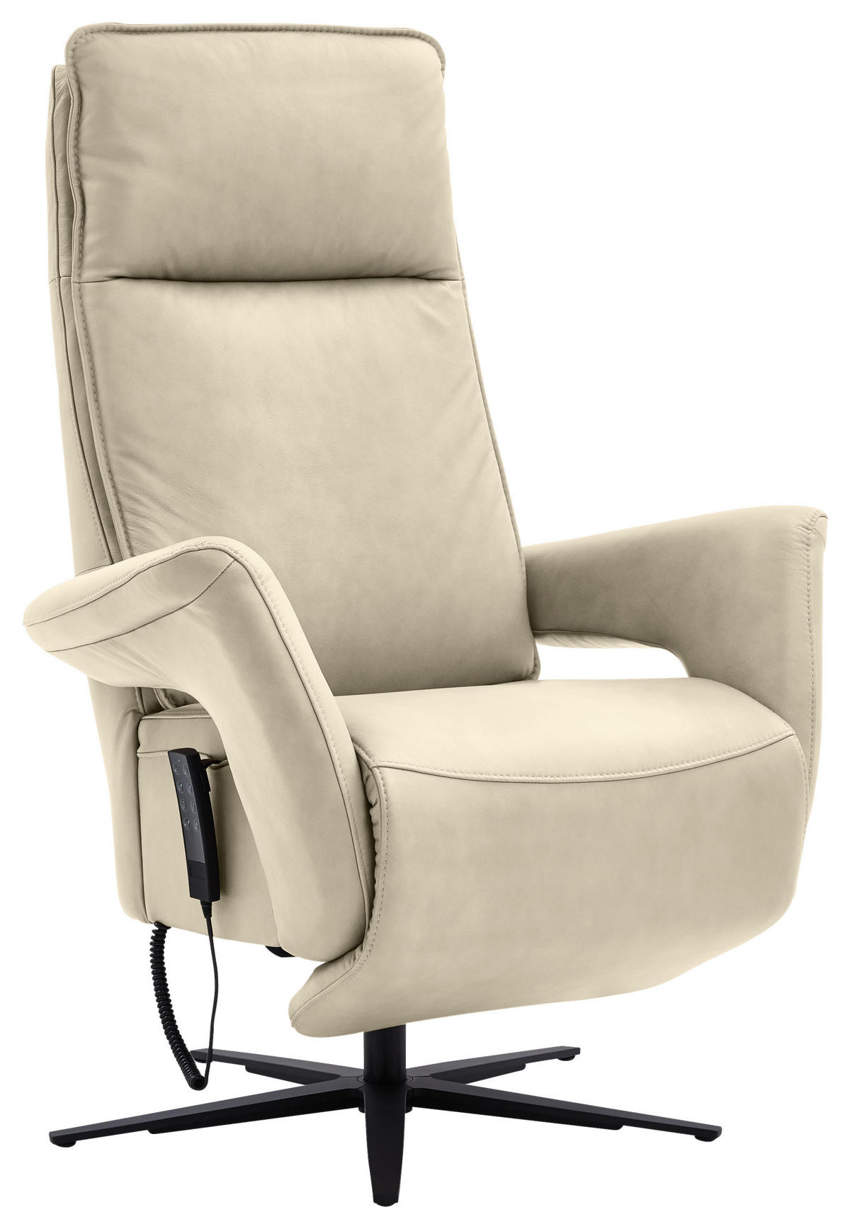 RELAXSESSEL in Leder Creme, Naturfarben  - Creme/Schwarz, Design, Leder/Metall (83/123/87cm) - Valdera