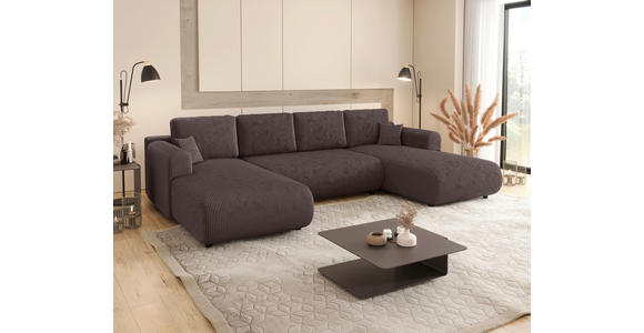 Wohnlandschaft inkl. Funktion Dunkelbraun Cord  - Dunkelbraun/Schwarz, KONVENTIONELL, Textil (200/360/200cm) - Xora