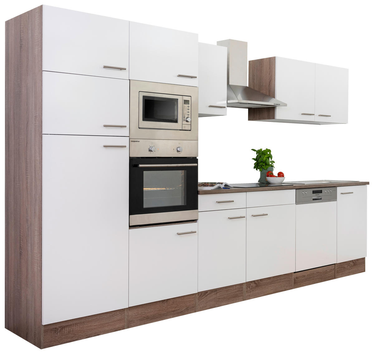 KÜCHENBLOCK 340 cm   in Weiß, Eichefarben  - Eichefarben/Weiß, Design, Holzwerkstoff/Metall (340cm) - Respekta
