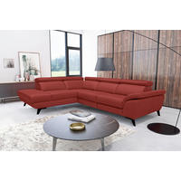 ECKSOFA DALLAS in Echtleder Rot  228/283 cm  - Rot/Schwarz, Design, Leder/Metall (228/283cm) - Livetastic