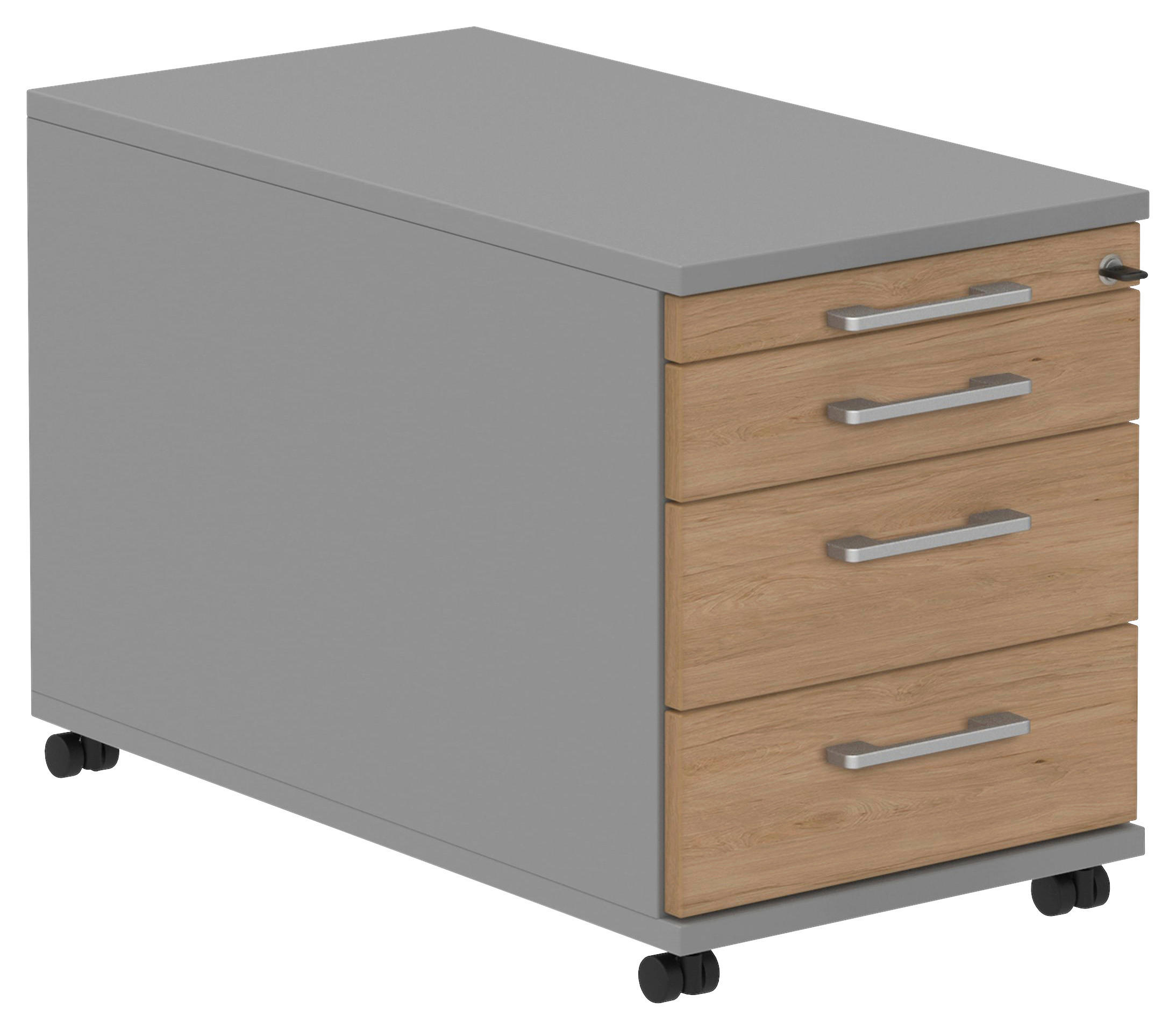 ROLLCONTAINER 42,7/54,4/80 cm  - Eichefarben/Alufarben, KONVENTIONELL, Holzwerkstoff/Metall (42,7/54,4/80cm) - Moderano