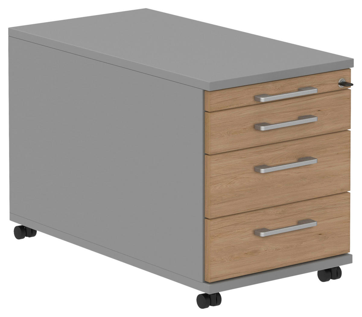 ROLLCONTAINER 42,7/54,4/80 cm  - Eichefarben/Alufarben, KONVENTIONELL, Holzwerkstoff/Metall (42,7/54,4/80cm) - Moderano