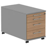 ROLLCONTAINER Grau, Eichefarben, Alufarben  - Eichefarben/Alufarben, KONVENTIONELL, Holzwerkstoff/Metall (42,7/54,4/80cm) - Moderano
