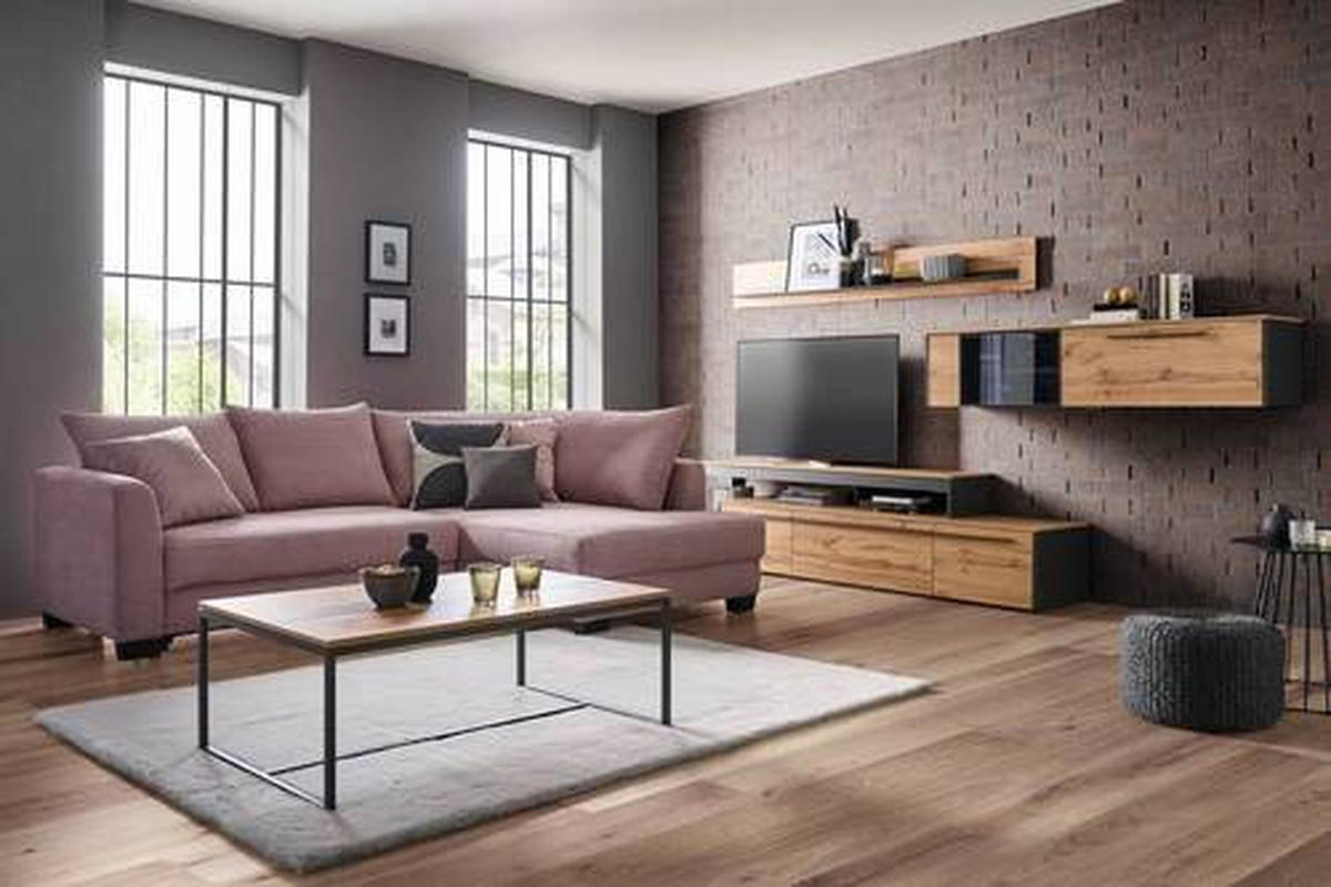 ECKSOFA Rosa Cord  - Schwarz/Rosa, KONVENTIONELL, Holz/Textil (267/181cm) - Carryhome