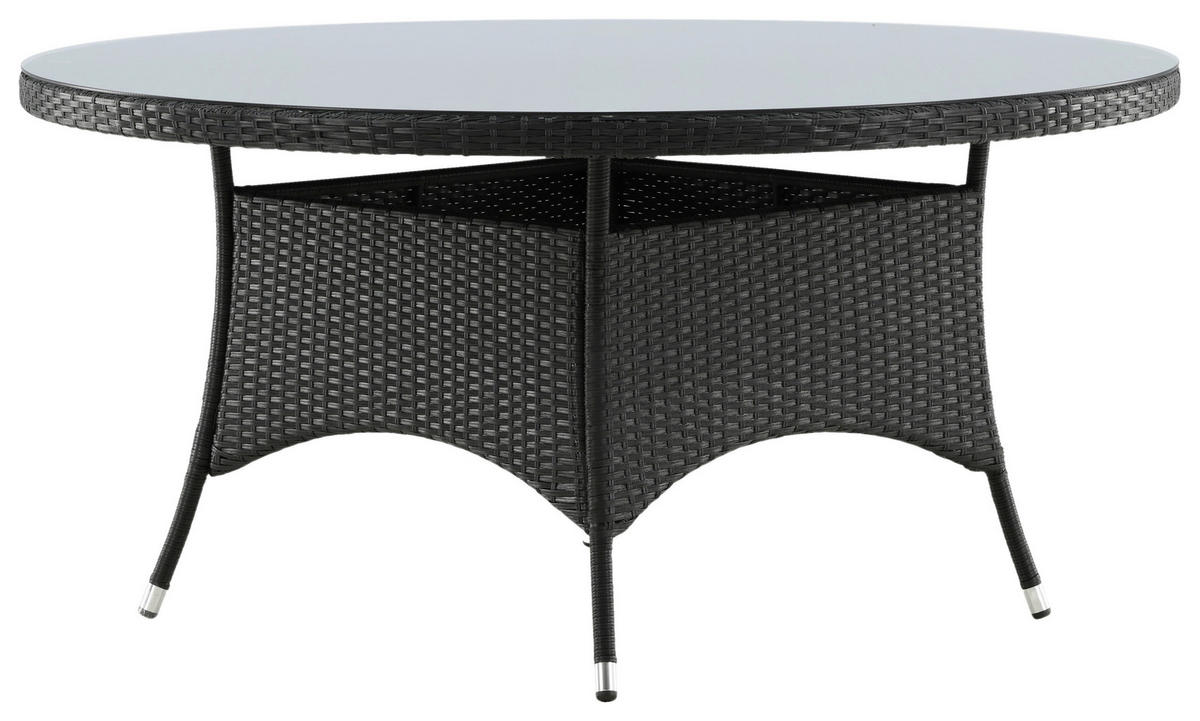 GARTENTISCH 150/150/74 cm Metall, Kunststoff, Glas rund  - Schwarz, KONVENTIONELL, Glas/Kunststoff (150/150/74cm) - Gardenson