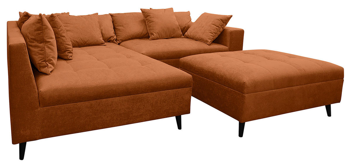 Ecksofa inkl. Hocker in Flachgewebe Rostfarben  - Rostfarben/Schwarz, Design, Holz/Textil (174/247cm) - MID.YOU