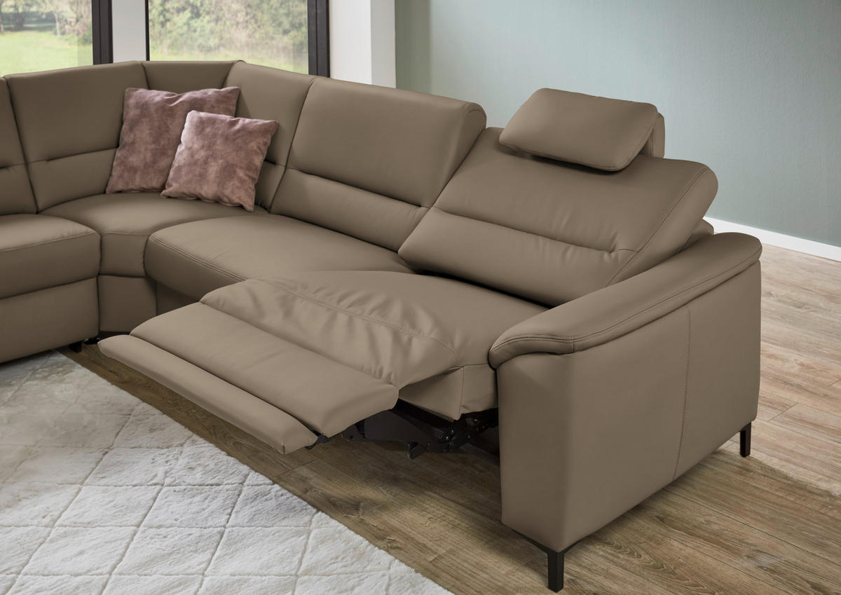 ECKSOFA  in Echtleder Graubraun  249/290 cm  - Graubraun/Schwarz, KONVENTIONELL, Leder/Metall (249/290cm) - Beldomo Premium