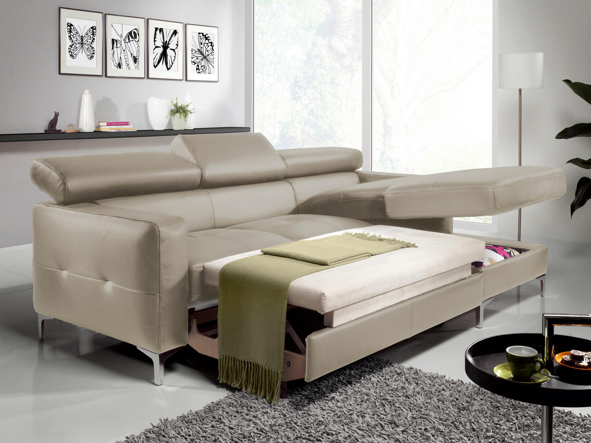 ECKSOFA in Echtleder Grau  227/168 cm  - Chromfarben/Grau, Design, Leder/Metall (227/168cm) - Livetastic