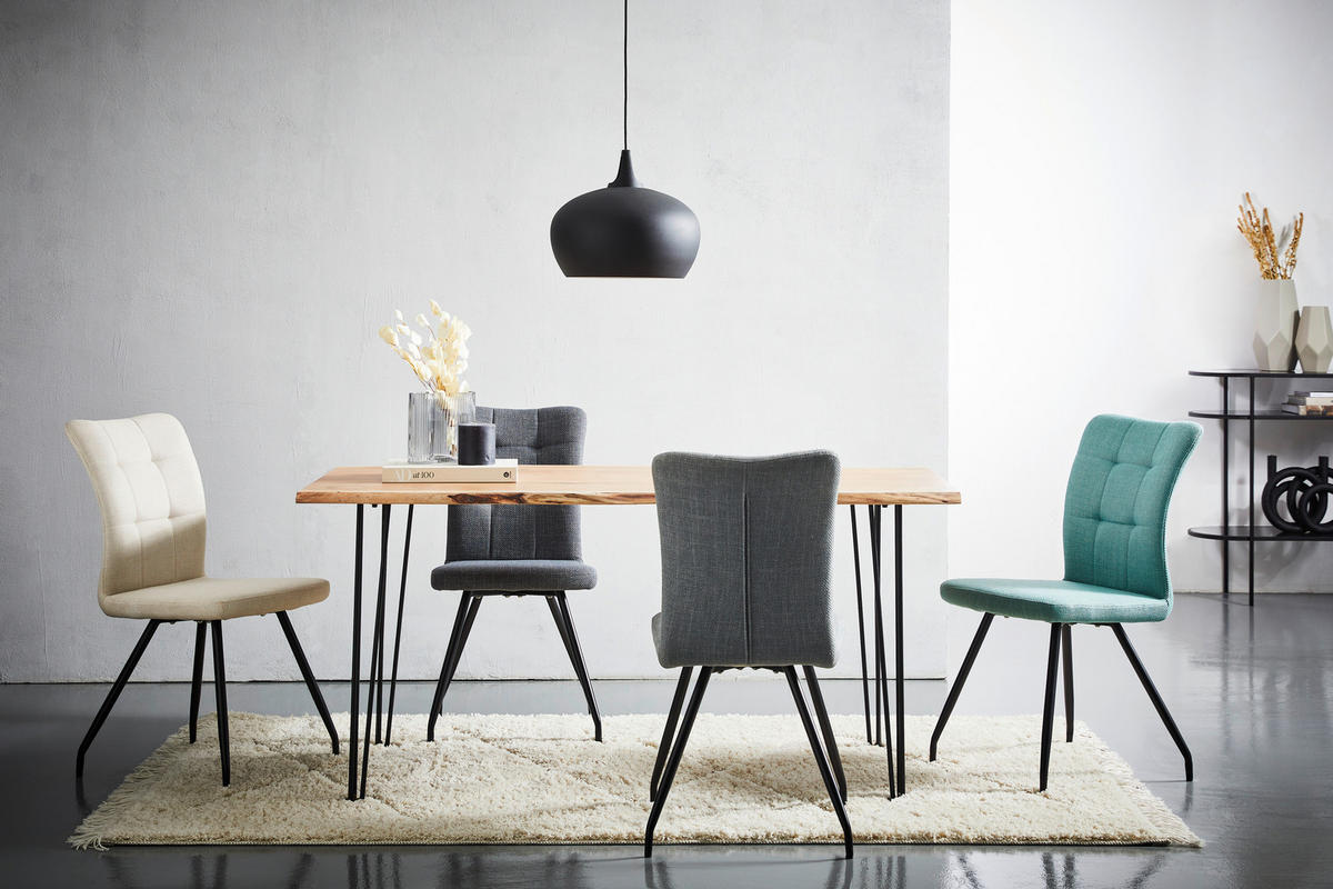 ESSTISCH Akazie Hartholz rechteckig Schwarz, Akaziefarben  - Schwarz/Akaziefarben, Design, Holz/Metall (180/90/76cm) - Linea Natura