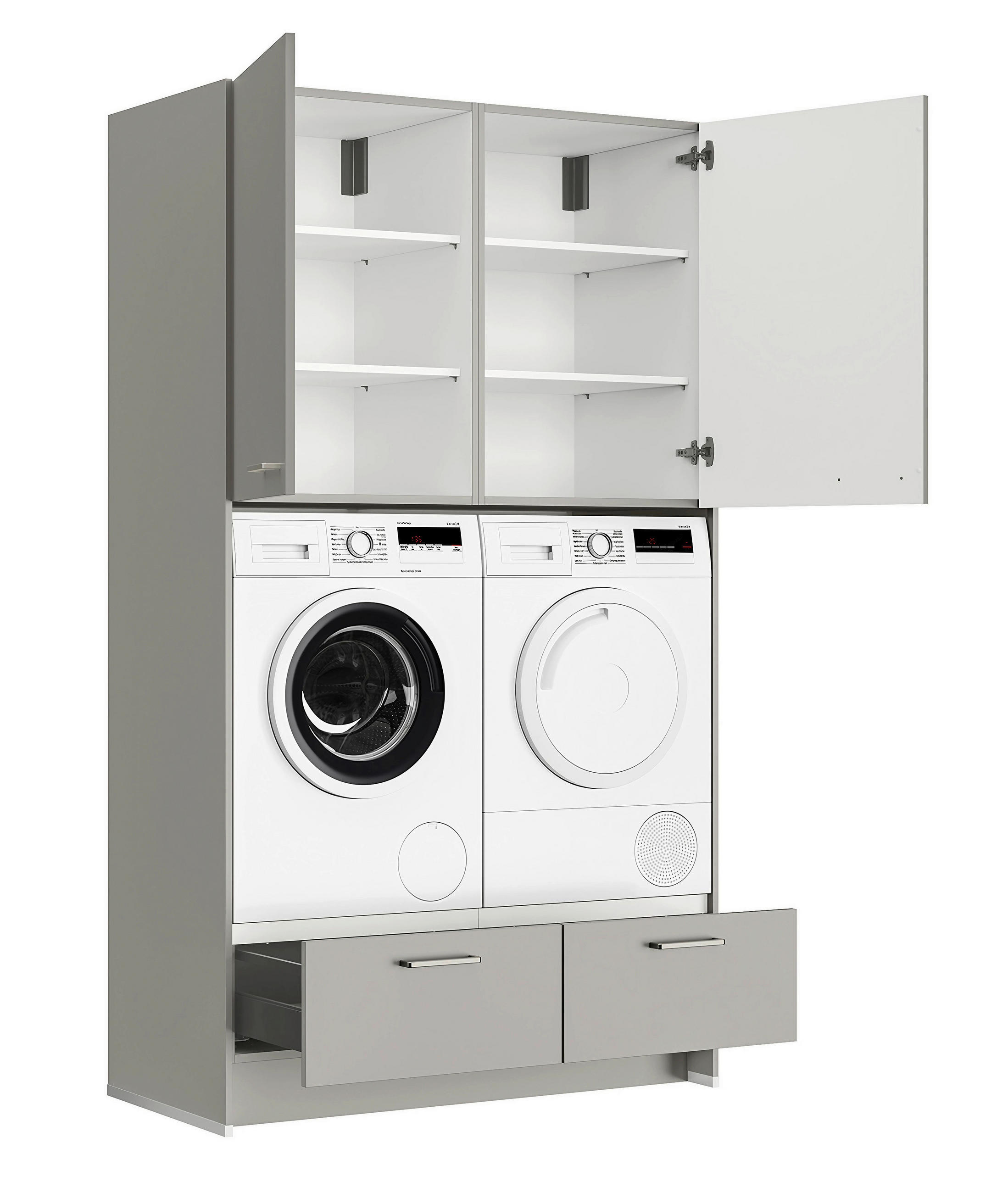 WASCHMASCHINENSCHRANK 123,2/216,6/58,3 cm in Grau - Edelstahlfarben/Weiß, MODERN, Holzwerkstoff/Metall (123,2/216,6/58,3cm) - Nobilia