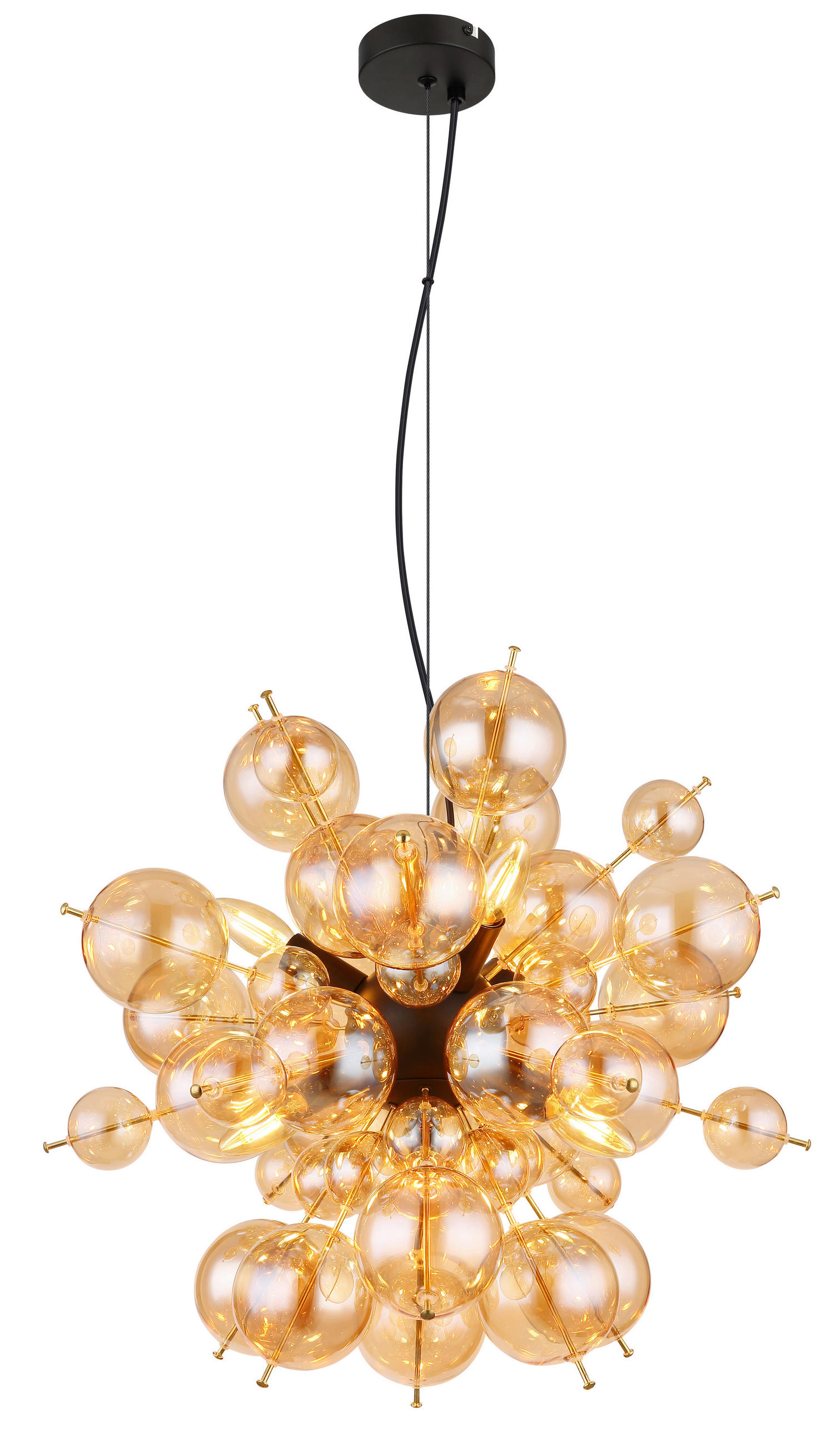 HÄNGELEUCHTE 55/120 cm   - Goldfarben/Schwarz, Design, Glas/Metall (55/120cm) - Globo