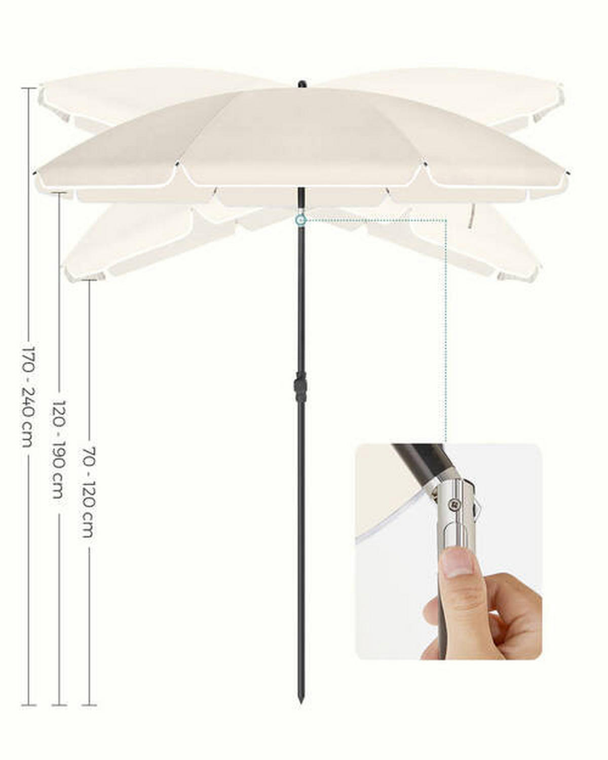 SONNENSCHIRM 200 cm Beige  - Beige/Schwarz, Basics, Textil/Metall (200/200cm) - Modante