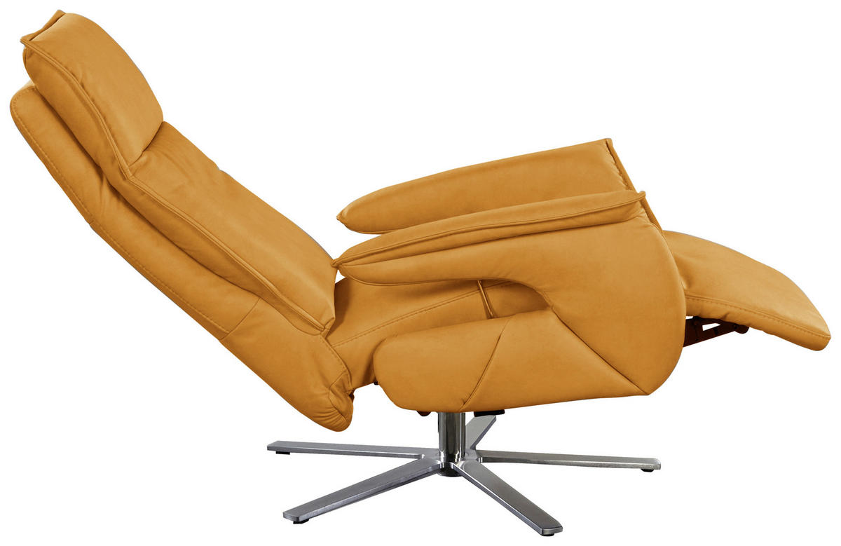 RELAXSESSEL in Leder Currygelb  - Currygelb/Edelstahlfarben, Modern, Leder/Metall (77/116/80cm) - Livetastic
