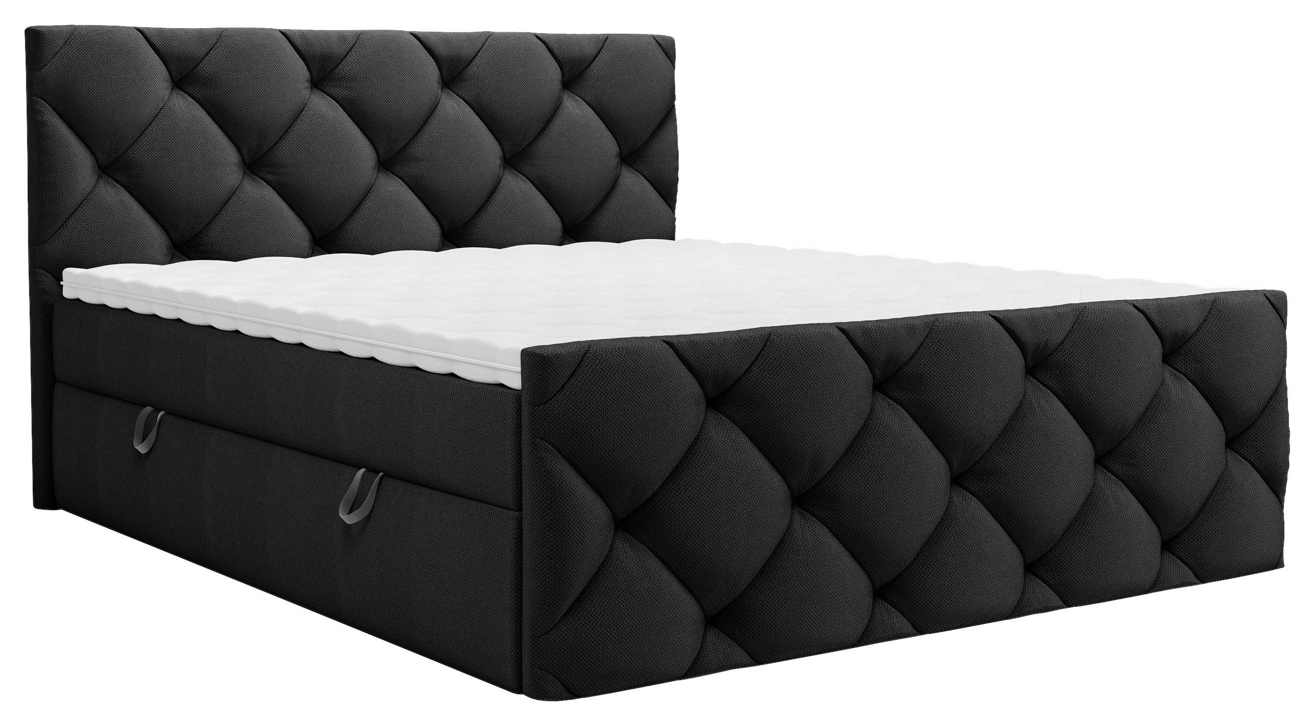 BOXBETT 140/200 cm,  in Schwarz, Matratze, Bettkasten, Topper, H3 = fest  - Schwarz, KONVENTIONELL, Kunststoff/Textil (140/200cm) - Carryhome