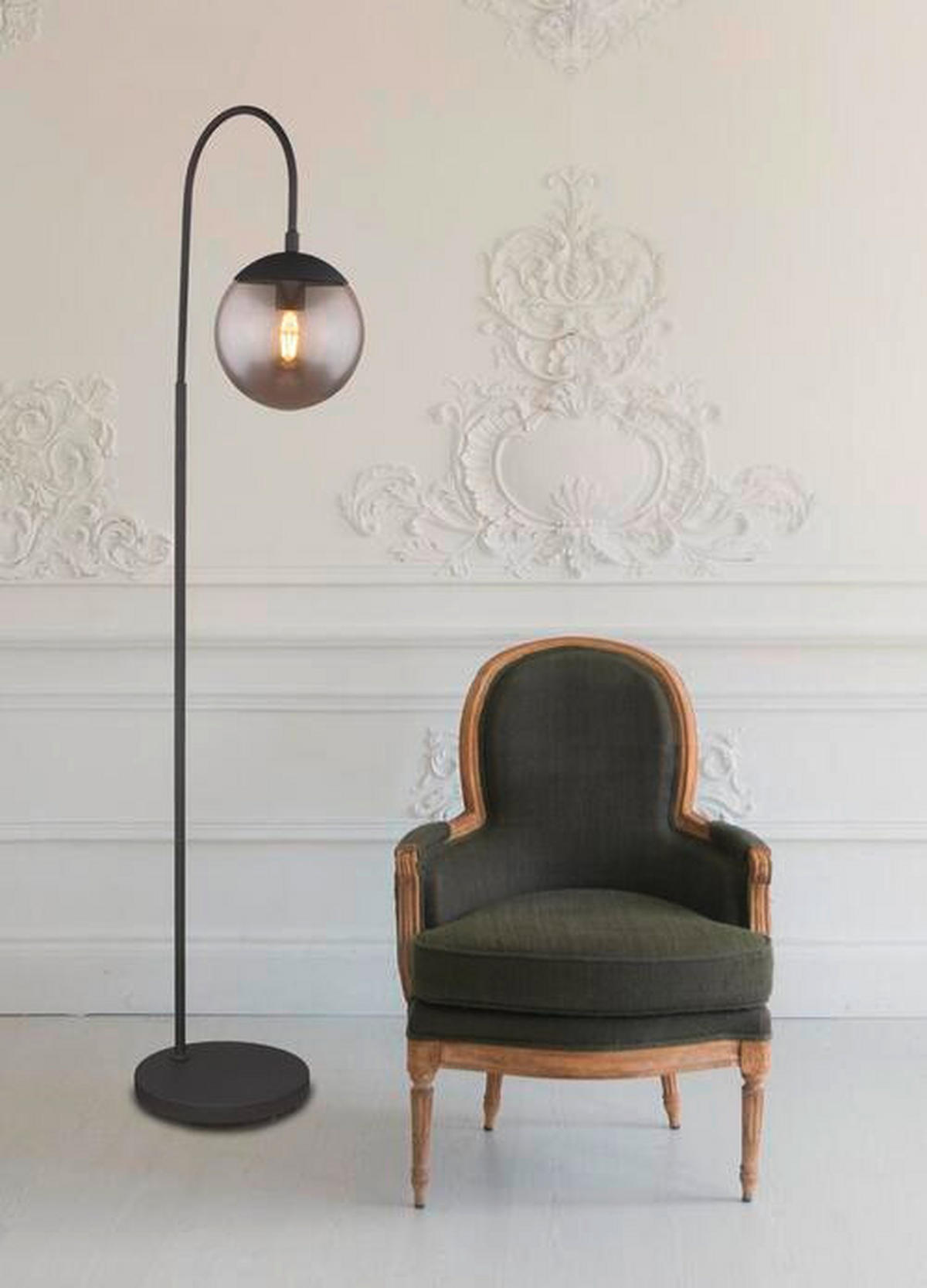BOGENLEUCHTE 39/25/150 cm    - Schwarz, Design, Glas/Metall (39/25/150cm) - Globo