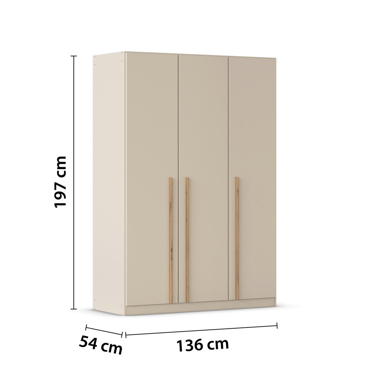 DREHTÜRENSCHRANK 3-türig Champagner, Eiche Artisan  - Champagner/Eiche Artisan, Design, Holz/Holzwerkstoff (136/197/54cm) - Stylife