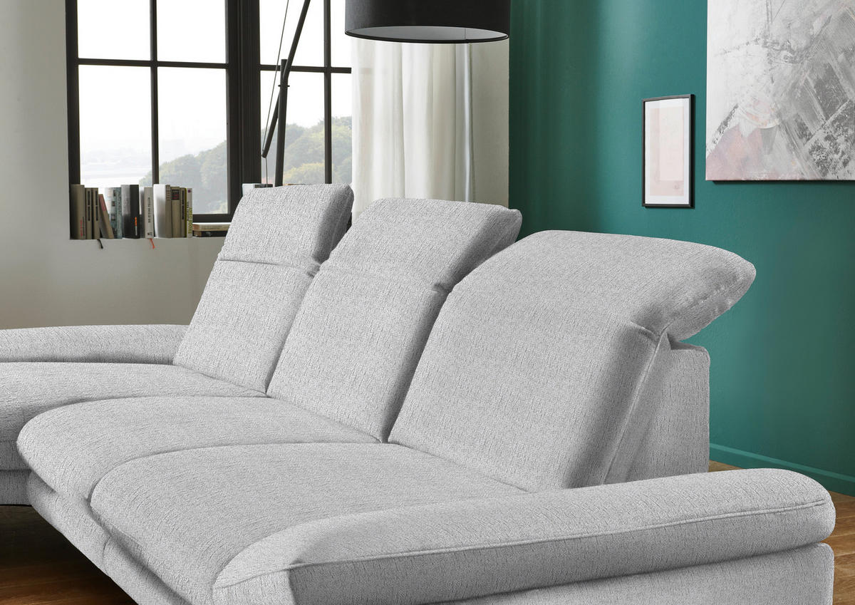 ECKSOFA in Chenille Silberfarben  - Silberfarben/Schwarz, Design, Textil/Metall (188/319cm) - Beldomo System