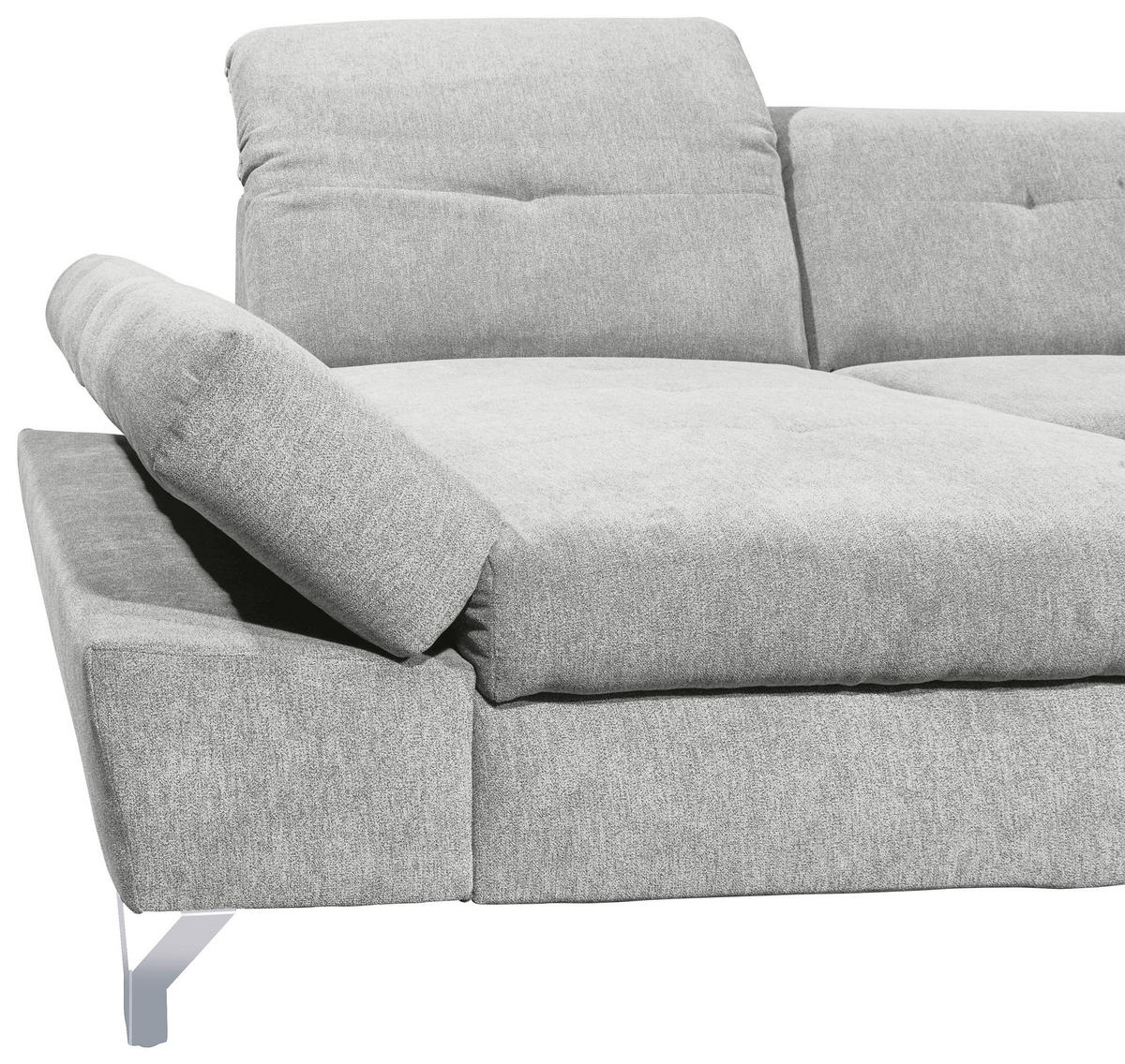 WOHNLANDSCHAFT in Mikrovelours Hellgrau  - Silberfarben/Hellgrau, Modern, Textil/Metall (168/350/245cm) - MID.YOU