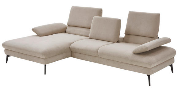 ECKSOFA in Chenille, Mikrofaser Ecru 157/299 cm - Ecru/Schwarz, Design, Textil/Metall (157/299cm) - Dieter Knoll