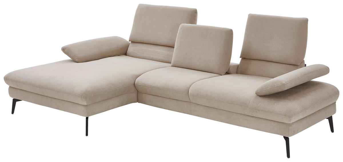 ECKSOFA in Mikrofaser, Chenille Ecru  - Ecru/Schwarz, Design, Textil/Metall (157/299cm) - Dieter Knoll